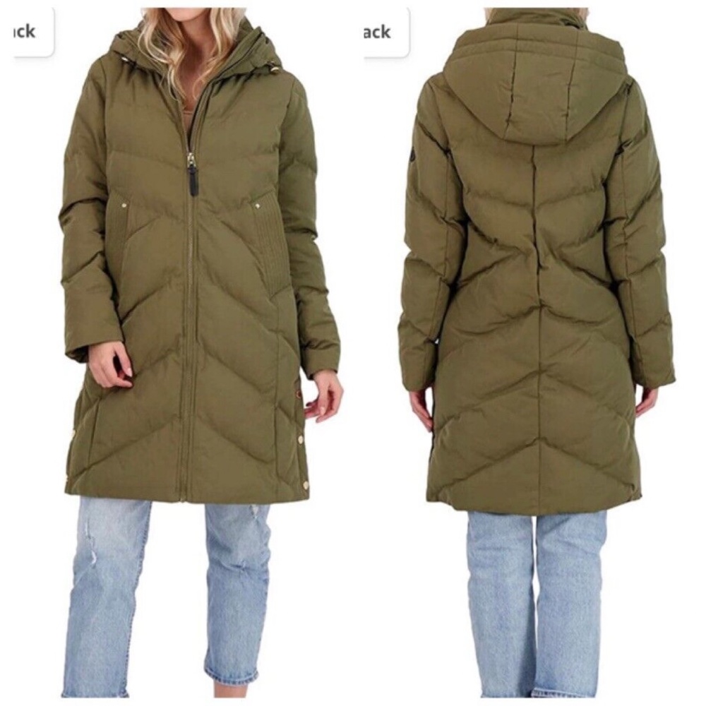 French Connection Puffer Parka Jacket Size Medium Olive Green